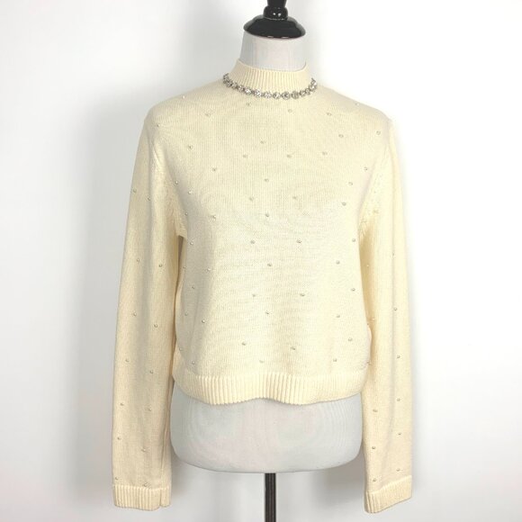 New Zara Knit Sweater with Jewel Beads and Pearls Size Medium - Picture 7 of 16